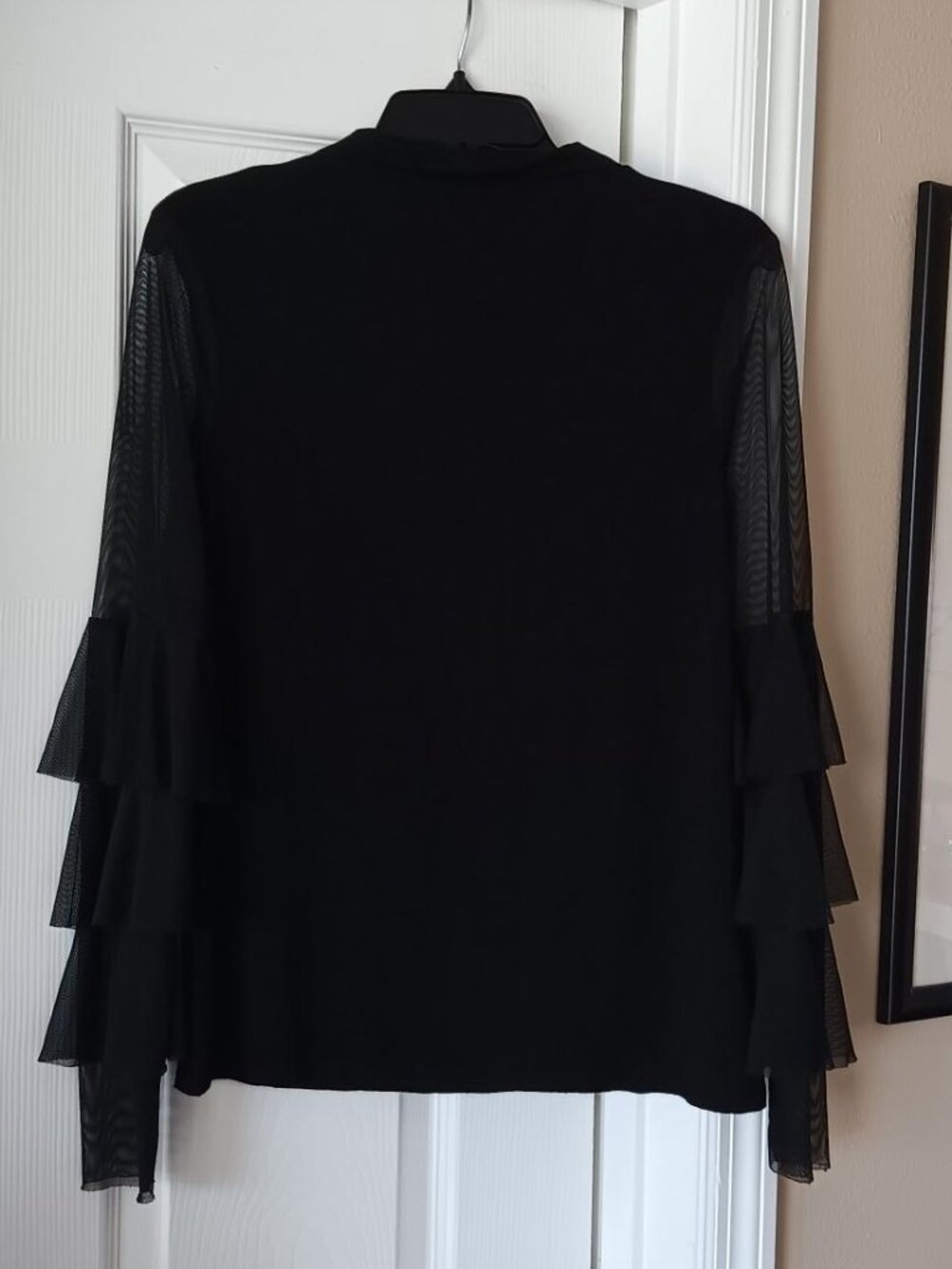 VINCE CAMUTO Womens Top Black with Sheer Long Sleeves Mock Neck Size Medium - Picture 2 of 7